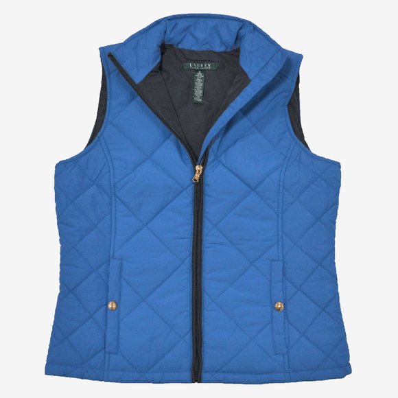 New Lauren Ralph Lauren Vest! Small  Blue  Gold Hardware  Quilted Lighter Weight - Picture 1 of 2